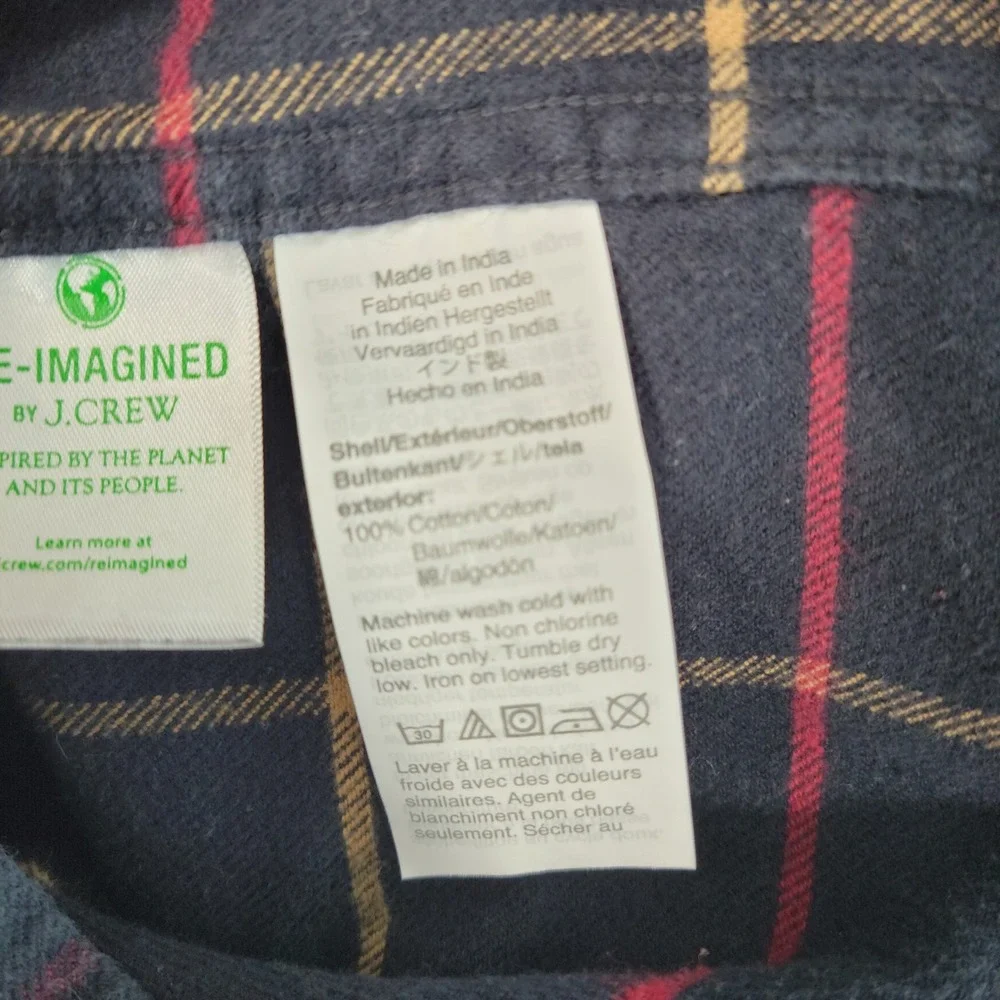 J Crew Flannel Shirt Men Medium Tall Blue Plaid Workwear Cabincore Tattersall